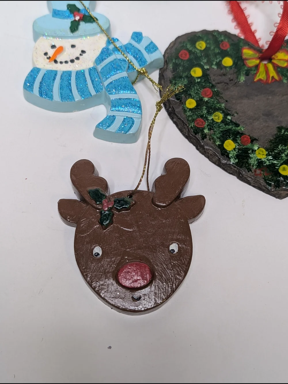 Hand Crafted teal blue brown Christmas Ornament Set